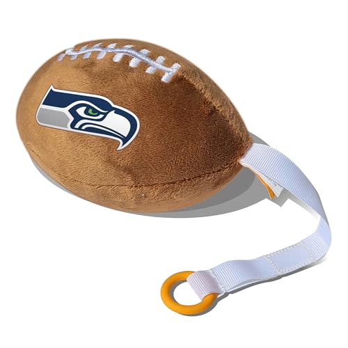 Smilo NFL Plush Football Pacifier Holder - Seattle Seahawks | Soft Plush Toy and Dummy Holder, Fits Any Pacifier, Flexible Silicone Ring, Stroller Accessory, Newborn Essential