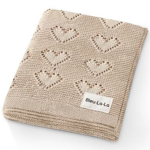 Bleu La La 100% Luxury Cotton Heart Knit Swaddle Blanket for Blanket for Newborn and Infant Boys and Girls - Oatmeal