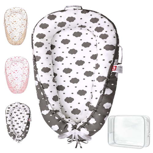 TAYYEE Baby Playmat for 0-24 Months, Portable Infant Lounger with Carry Handle, Gray, 34 x19 Inches