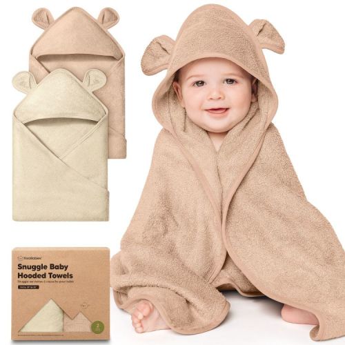 KeaBabies 2pk Snuggle Baby Towels with Hood for Newborn Girls, Boys, Toddlers, Soft & Absorbent Hooded Baby Bath Towels (Almond, Petite)