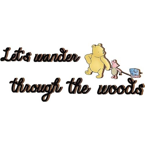 Winnie & Words Baby Room Wall Decor - 6 Pcs It‘s wander through the woods Wooden Words Decor Room Nursery Decoration - for Baby Badroom Home Wall Decoration Pooh Kids Playroom