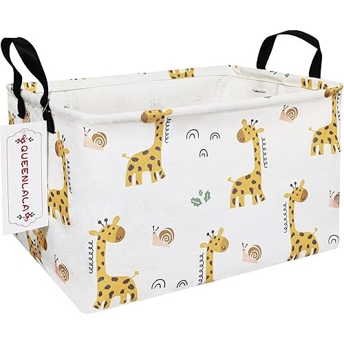 QUEENLALA Rectangular Laundry Hamper/Foldable Nursery Laundry Basket for Organizing/Storage Bin Baskets/Children Toy Office Bedroom/Toy Bin Closet Shelf Baskets (Rec-Giraffe)