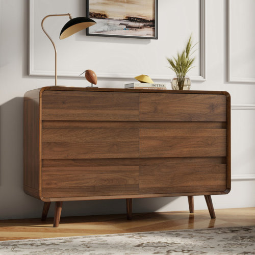 George Oliver Bedroom Dresser with 6 Drawer, Wood Walnut Modern Dresser, 47.2" W x 15.8" D x 30.7" H & Reviews | Wayfair