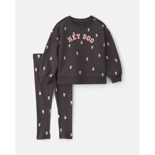 Baby Girl 'Hey Boo' Ghost French Terry Long-Sleeve Top & Pant Set - Black | Carter's
