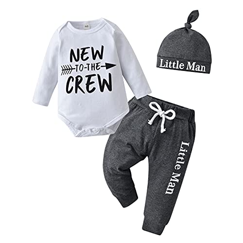 KuKitty Newborn Infant Baby Boy Clothes Long Sleeve Romper + Pants + Hat 3PCS Outfits Set