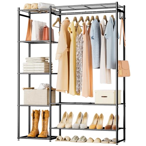 Closet Wardrobe, Closet Organizers and Storage System, Metal Clothes Rack | All in one, With 4 Tiers Shelves, Portable & Free Standing, for Hanging Clothes, for Cloakroom Bedroom