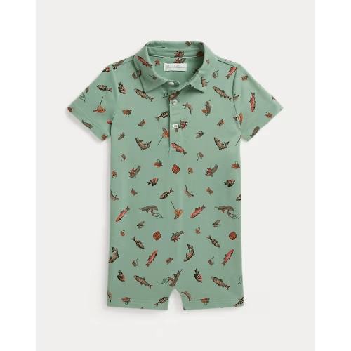 Fishing-Print Cotton Polo Shortall