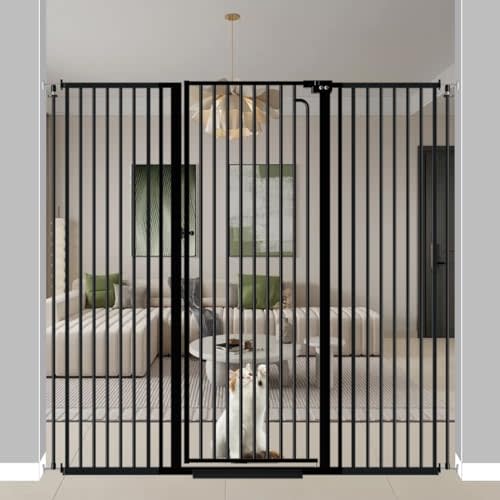 Qonimm 57" Extra Tall Pet Gate for Cats Dogs-57.5"-62.2" Extra Wide Cat Gate for Doorways and Stairs-1.37" Ultra Narrow Spacing Pressure Mounted Dog Gate with One-Handed Operation(57.5"-62.2")