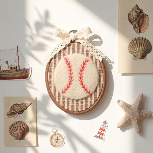 Blulu Baseball Nursery Wall Art Vintage Oval Framed Wall Decor with Bow Rustic Sports Themed Decorations Hanging Artwork for Bedroom Dorm Nursery Playroom
