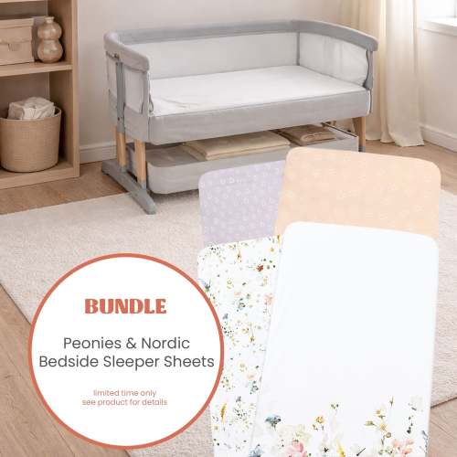 4x Jersey Bedside Sleeper Fitted Sheets Bundle - Peonies & Nordic Peach/Lilac