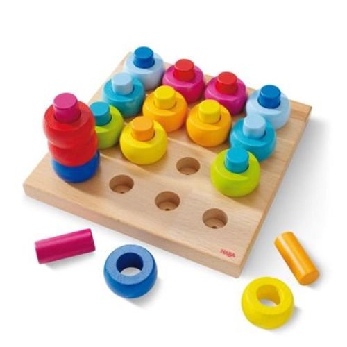 HABA Rainbow Whirls Wooden Sorting & Stacking Rings Shape Sorter, Educational Toys for 2 Years & Up, Color Sorting Fine Motor Toys, Made in Germany