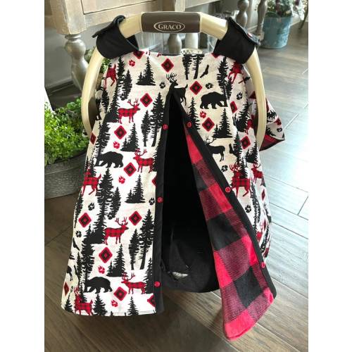 Baby Car Seat Covers Canopy Cover Cotton Woodland, Deer, Moose, Outdoors, Trees Shower Gift Baby Boy - Etsy