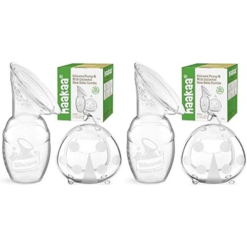haakaa Manual Breast Pump for Breastfeeding 4oz/100ml and Ladybug Milk Collector 2.5oz/75ml Combo, Food-Grade Silicone (Pack of 2)