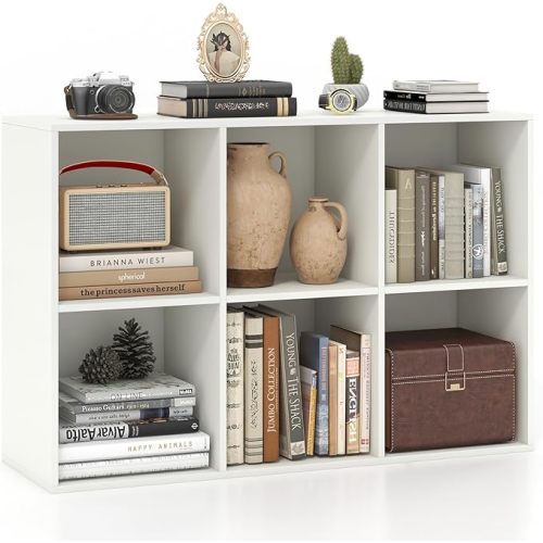 Giantex 6-Cube Bookcase, 3-Tier Cubby Bookshelf, Horizontal Vertical Display Rack with Anti-Tipping Kits, Modern Storage Organizer Shelf Unit for Bedroom, Living Room, Study Room, White