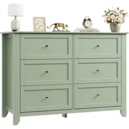 Modern 6 Drawer Dresser – Large Wooden Storage Cabinet with Deep Drawers, Metal Knobs – Versatile for Entryway, Hallway, Living Room, Closet Organization - TikTok Shop
