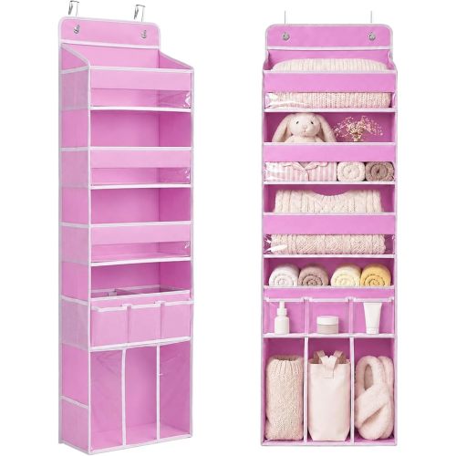 Door Hanging Storage Organizer with 3Bins1 Movable Baby Diaper Caddy,1Large capacity diaper stacking storage Organizer,10Side Pockets,Suitable to Store All Items,Bedroom Nursery Essentials. (Pink)