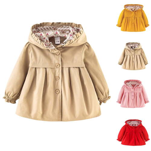 WRKEKC Girls Windbreaker Jacket Floral Lined Hooded Trench Coat for Infants 0-3 Years Warm Cozy Casual Outerwear Fall Winter Jackets with Pocket
