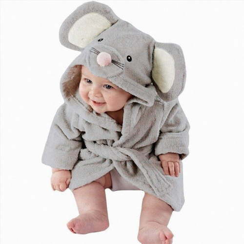 NOLDARES Toddlers Boys Girls Hooded Robe Soft Fleece BathrobePajamas Dressing Gown Sleepwear(H318-Grey)