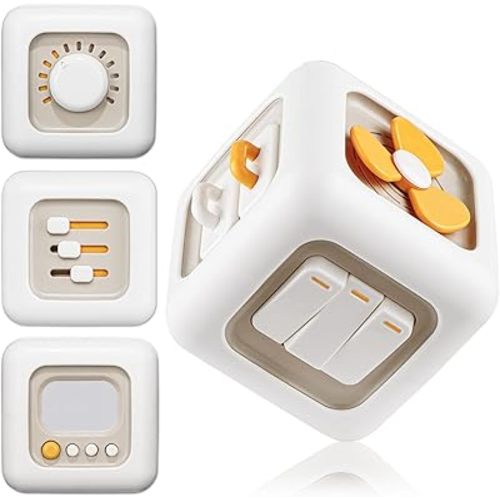 Baby Activity Cube Montessori Toys for 1 Year Old, Car Travel Airplane Toys for Toddlers 1-3, Busy Board for Babies 12-18 Months, Birthday Gift for 1 Year Old Boys Girls, Gray