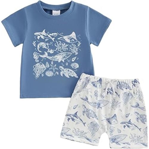 Kupretty Baby Boy Clothes Toddler Summer Outfit Fishing T-Shirt Tees Shirt + Shorts 6 12 18 24 Months 2T 3T Clothing Set