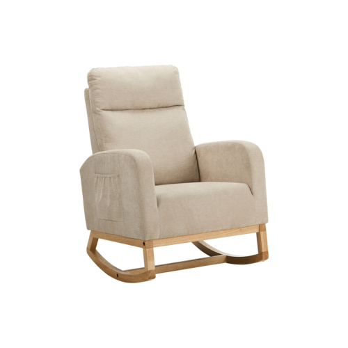 Oikiture Rocking Armchair Linen Fabric Lounge Chair Accent Chair - Beige