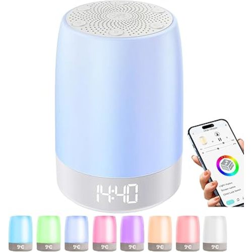 Sound Machine White Noise Machine with 32 Soothing Sounds, Bluetooth Speaker Alarm Clocks for Bedrooms with Wake up Light, Night Light for Kids, App Control Birthday Gifts for Teenage Girls Boys Women