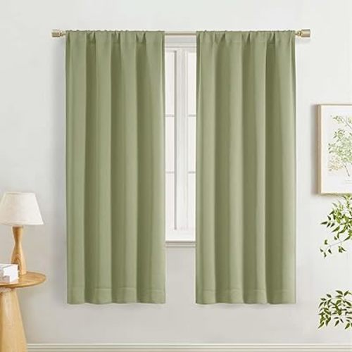 Lecloud Sage Green Room Darkening Curtains 63 Inch Length 2 Panels Set for Bedroom, Thermal Insulated Energy Window Curtains for Living Room Dining Room with Rod Pocket, 40" W x 63" L