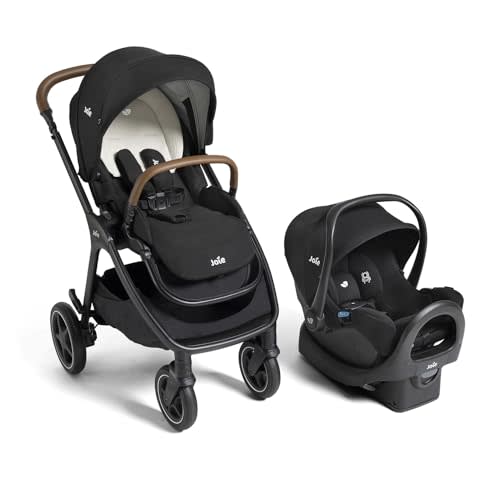Joie, Kava and Rue Travel System - 3-in-1 Stroller, Lightweight Infant Car Seat & Anti-Rebound Base, All-Wheel Suspension, Reversible Seat (Shale)