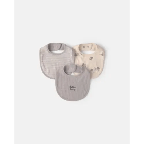 Baby 3-Pack 'Hello Baby' Bibs - Grey/Ivory | Carter's