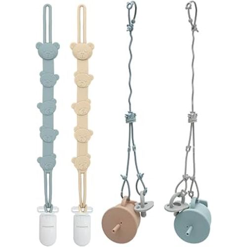 ALVABABY Silicone Toy Strap And Pacifier Clip Holder Smoother Clips for Newborn Baby Boys Girls Teether Bottle Toys Car Seat 4 Packs 4GJL17-CA