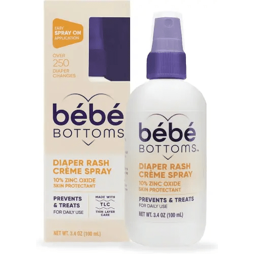 Bébé Bottoms Diaper Rash Cream Spray - Paraben, Dye & Fragrance Free, No-Rub Touch Free Application for Sensitive Skin - Quick Relief & Comfort (100 ml)