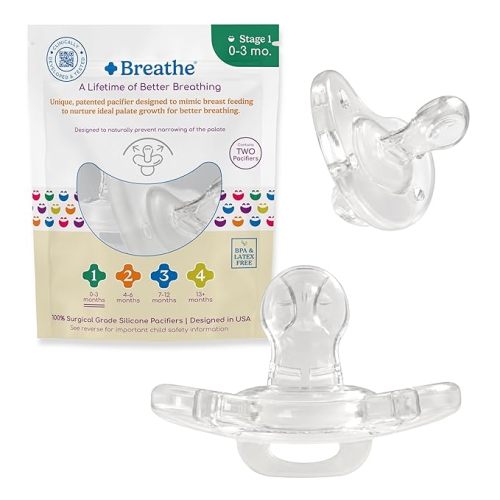 Breathe Orthodontic Baby Pacifier – Natural Oral & Facial Development – BPA-Free, Latex-Free, Pediatrician Developed – 100% Silicone 2 Pack (Newborn 0-3 Months)