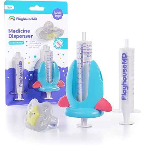 Medicine Buddy Medication Dispenser, Rocket - Liquid Syringe for Newborns, Infants, Babies & Toddlers - Baby Medicine Kit with Pacifier Attachment for Accurate Dosing