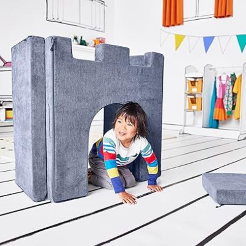 Yourigami Kids and Toddler Play Castle, Playroom Couch Add-On Set, Durable Modular Design, Blue Lagoon