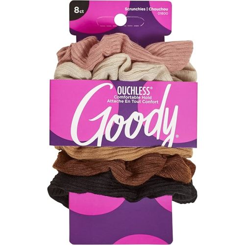 Goody Ouchless Womens Hair Scrunchie - 8 Count, Neutral - Suitable for All Hair Types - Pain-Free Hair Accessories for Women Perfect for Long Lasting Braids, Ponytails and More