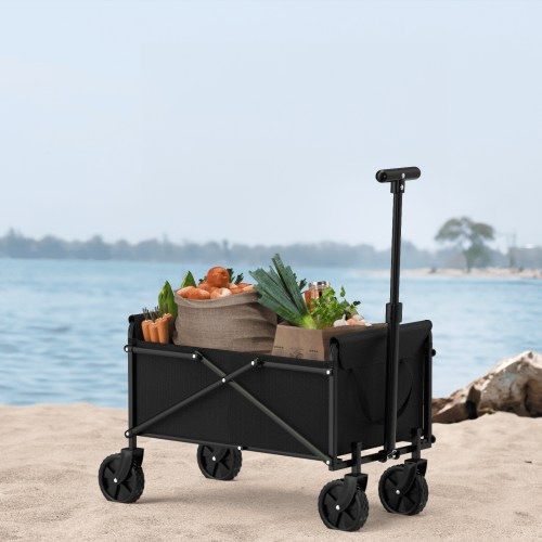 OLOV Foldable Wagon Cart, Black, Collapsible Utility Wagon with Wheels, Heavy Duty, All-Terrain