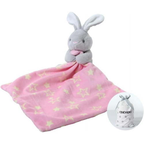 CREVENT Cozy Plush Baby Security Blanket Loveys for Baby Girls with Animal Face, Baby Shower/Birthday Gifts for Newborns Infant Toddler (Hugging Bunny)