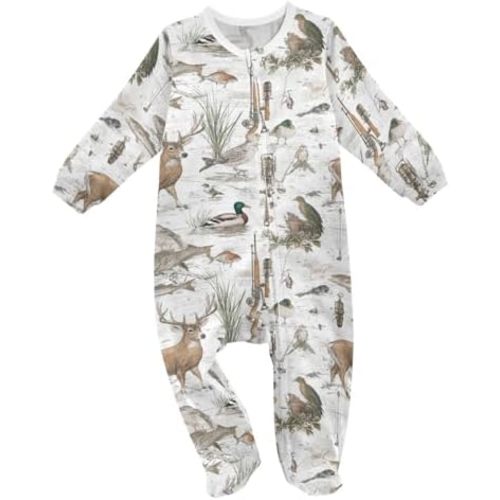 Deer Hunting Mallard Ducks Baby Sleep Play Pjs Footie Cotton One-piece Zip Front Romper Jumpsuit Pajamas 3-24M