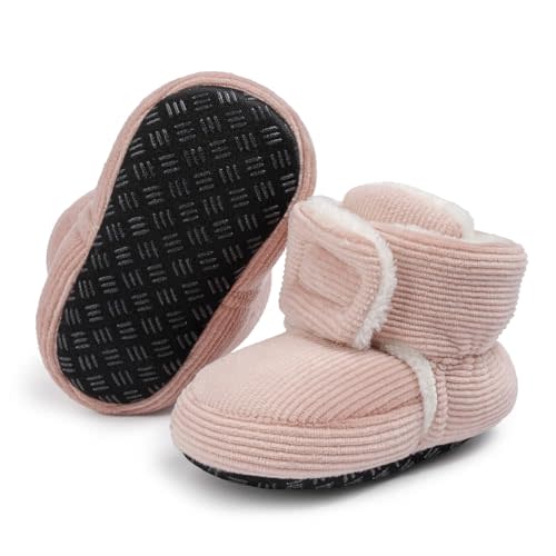 KIDSUN Infant Baby Boy Girl Cozy Fleece Bootie Newborn Stay On Slipper Winter Warm Gripper Non-Slip Crib Shoes