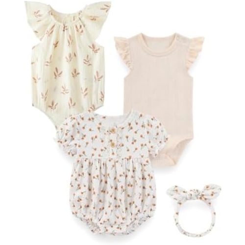 3 Pack Baby Girl Bodysuits Set Cotton Infant One-Piece Romper New Born Summer Short Sleeve Outfit