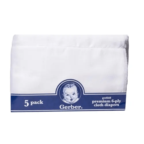 Gerber Prefold Premium 6-Ply Cloth Diapers, 5-Pack