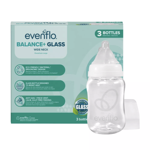 Evenflo 3pk Balance Wide-Neck Anti-Colic Baby Bottles Glass - 6oz