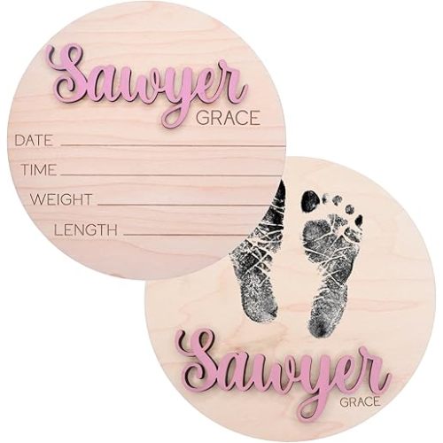 Baby Stats & Footprint Sign For Hospital, Newborn Announcement Sign For Hospital, Birth Announcement Sign Photo Prop, Laser Birth Footprint (Stat + Footprint Sign)