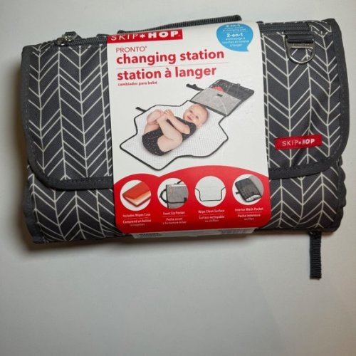 Pronto Portable Changing Station, Diaper Clutch and Changing Pad- Grey Feather