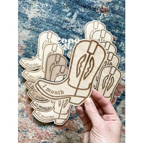 Western Boot Wood Monthly Baby Milestones | Western Milestone | Cowgirl | Cowboy | Baby Milestones | Milestones Sign | Baby Photo Prop