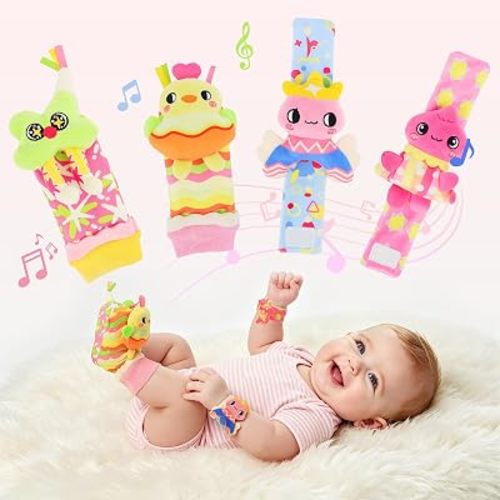 Rattle Socks for Babies 0-6 Months, Baby Wrist Rattles Set