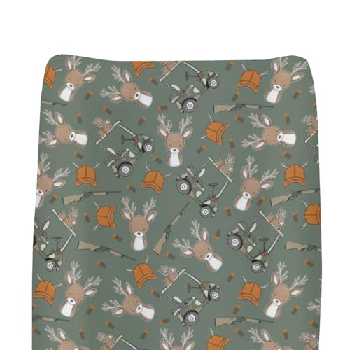 Boys Kids Hunting Baby Changing Pad Covers for Boys Girls Camouflage Deer Hunting Fitted Change Table Pad Covers Mats Wild Animals Hunt Hunter Soft Diaper Changing Table Sheets 32''×16'' Green