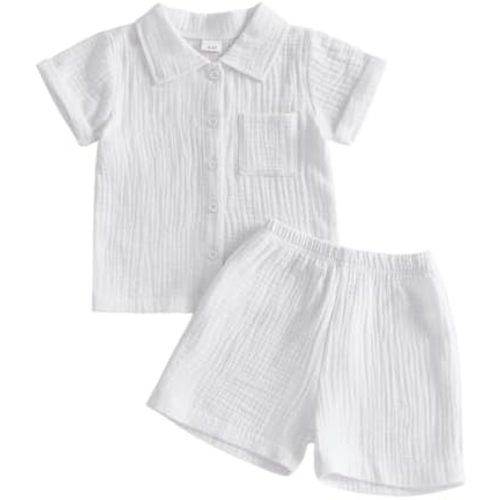 Baby Boys Clothes Set Toddler Infant Boys Button-down Shirt Tops + Cotton Gauze Shorts Summer Outfit 2PCS with Pockets