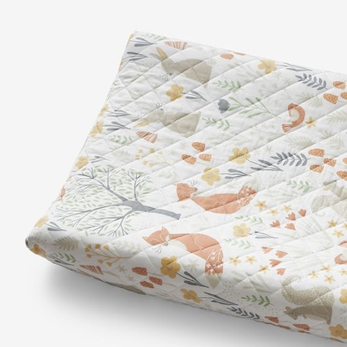 Organic Cotton Quilted Changing Pad Cover - Forest Animals