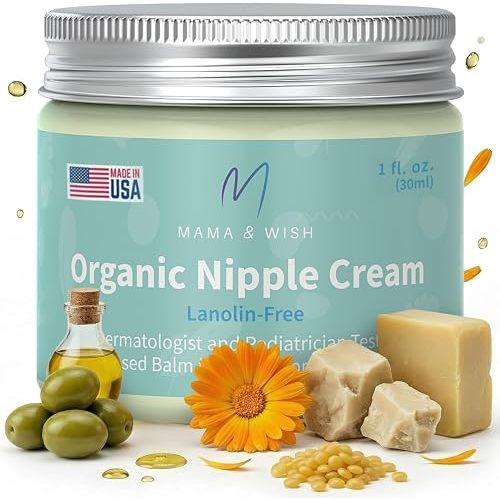 Mama & Wish® Organic Nipple Cream Safe for Breastfeeding - Breastfeeding Nipple Balm | Lanolin-free, Breastfeeding Essentials Safe for Nursing (1oz | 1 Pack Unscented)